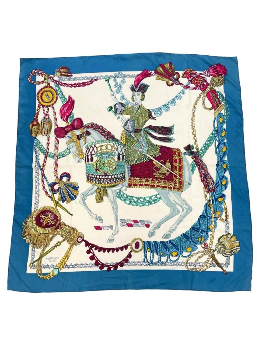 Hermes Carre 90 le Timbalier Timpani Player Scarf Silk Multicolor